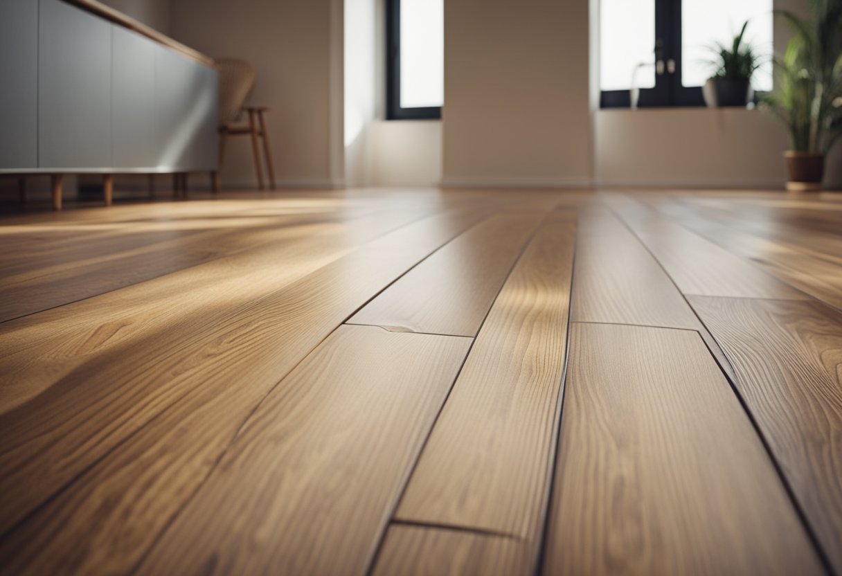 A room with laminate flooring being laid in both horizontal and vertical patterns