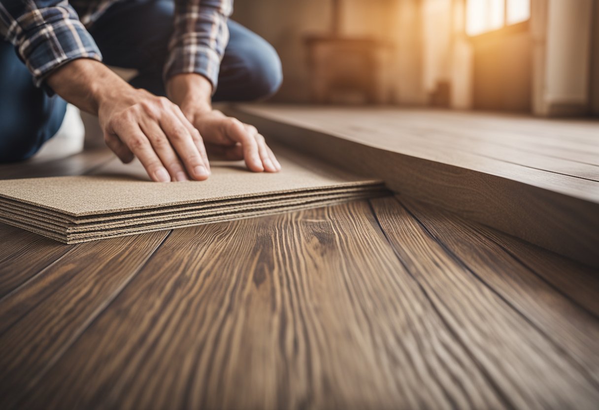 A person lays laminate flooring, showing the difference between horizontal and vertical placement
