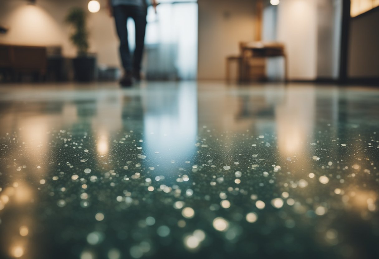 A laminate floor covered in wax, causing a slippery surface