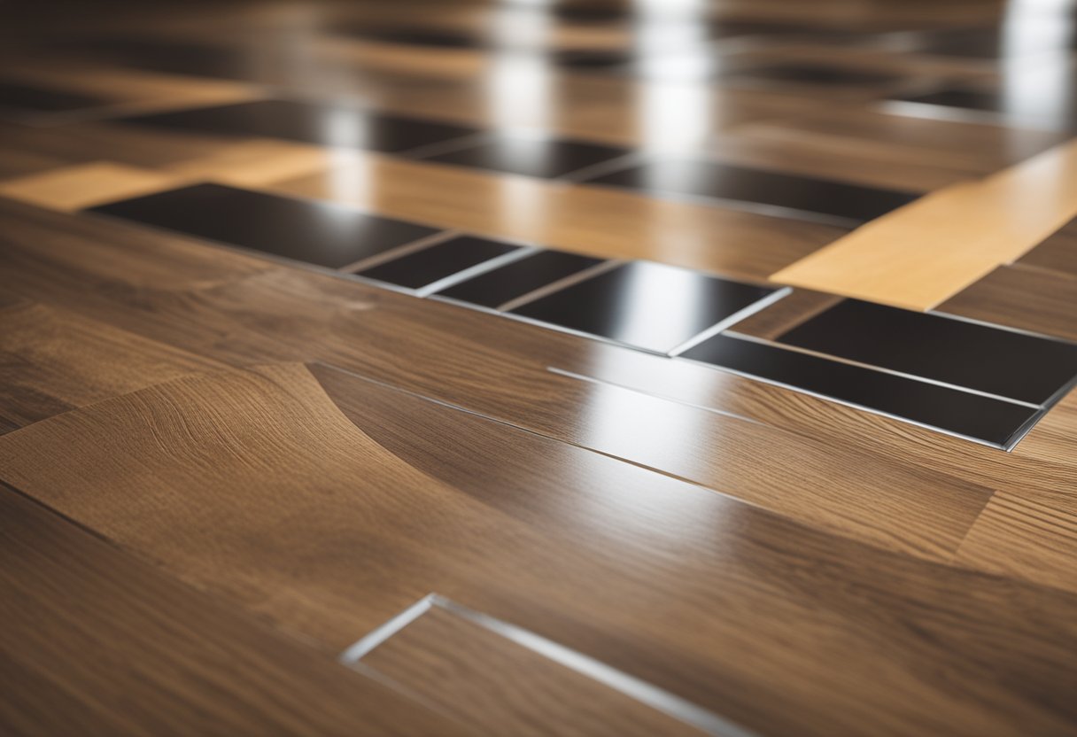 A laminate floor with different sections marked for waxing