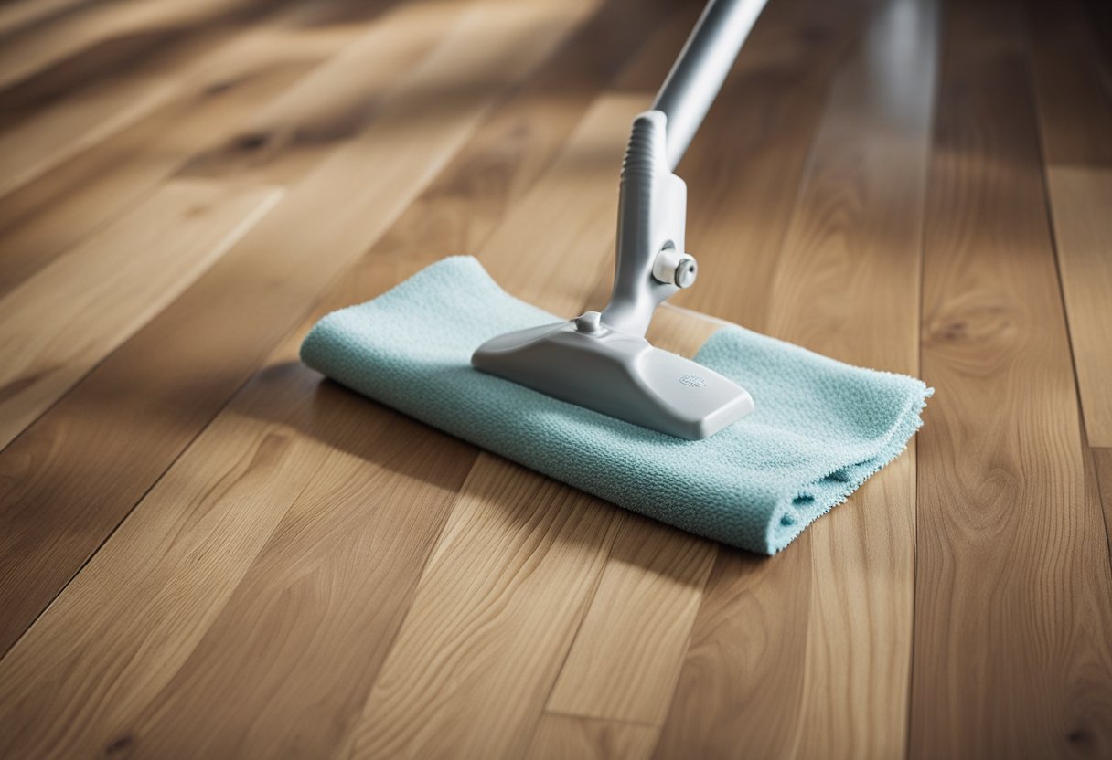 A spill on laminate flooring. Quickly grab a clean cloth and blot the area to remove excess water. Use a dry cloth to gently wipe the water stains